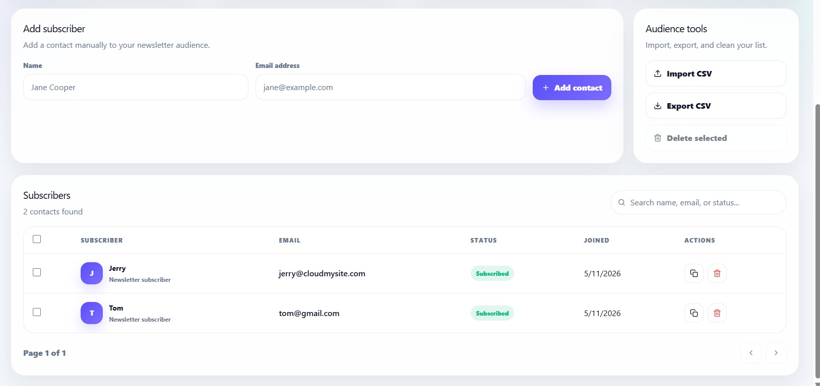 Audience Newsletter Dashboard