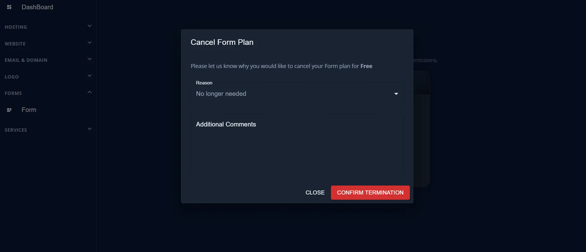 Cancel subscription request form