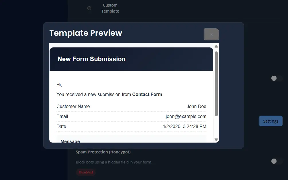Default template preview