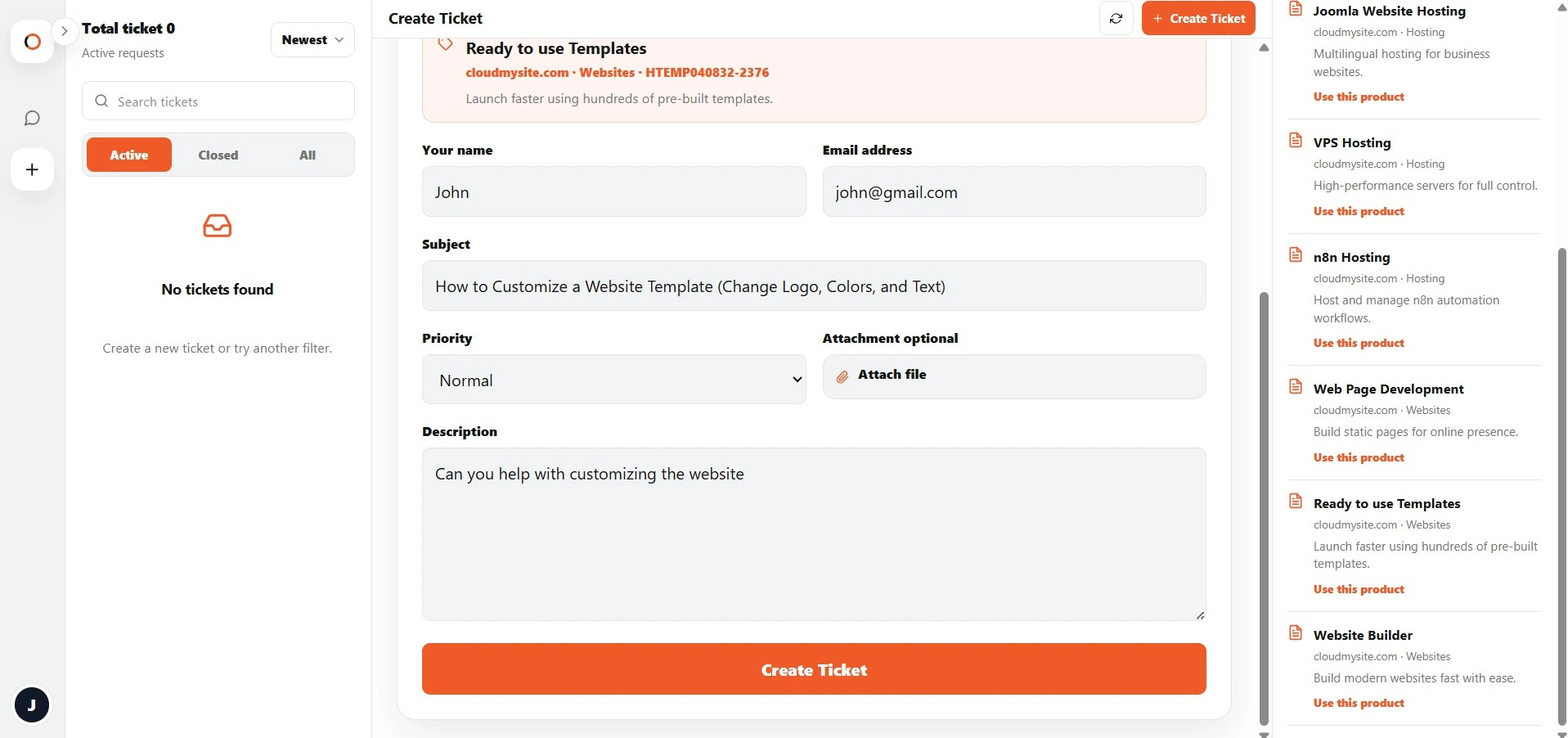 Filled Create Ticket form1