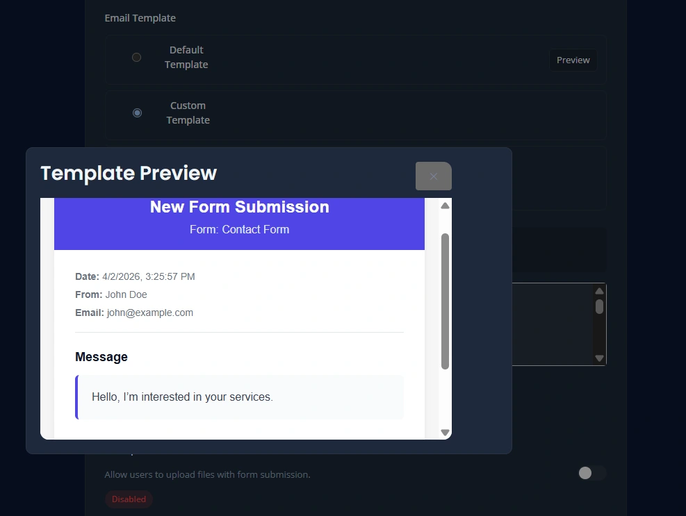 Custom template preview