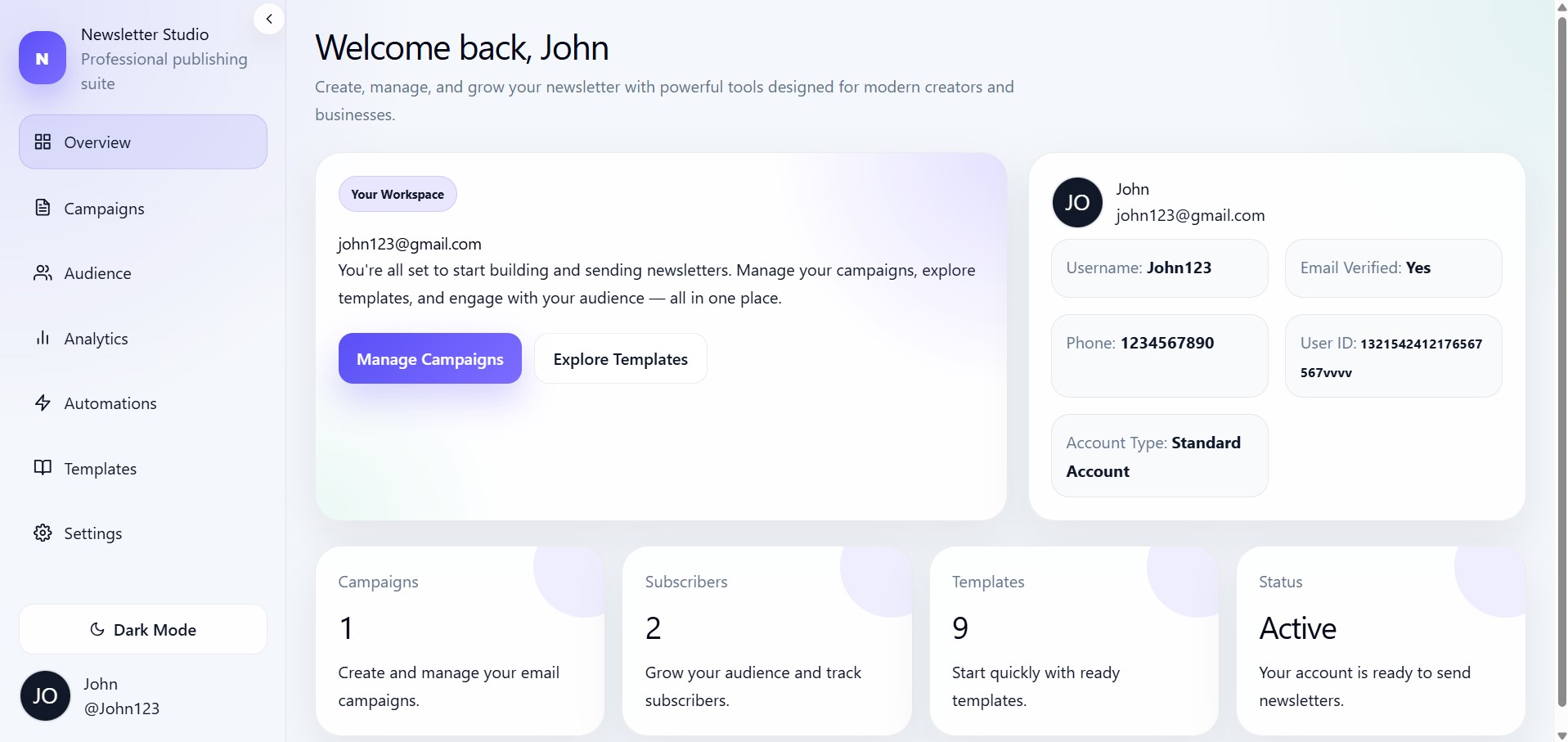 Newsletter Dashboard Preview