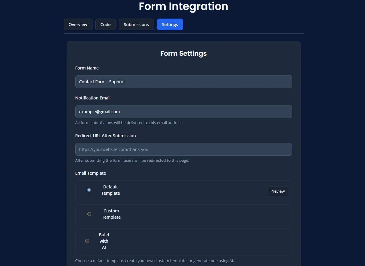 Form settings