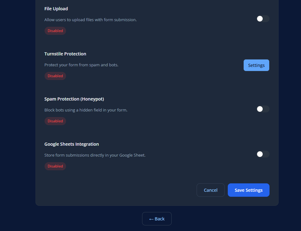 Form settings overview