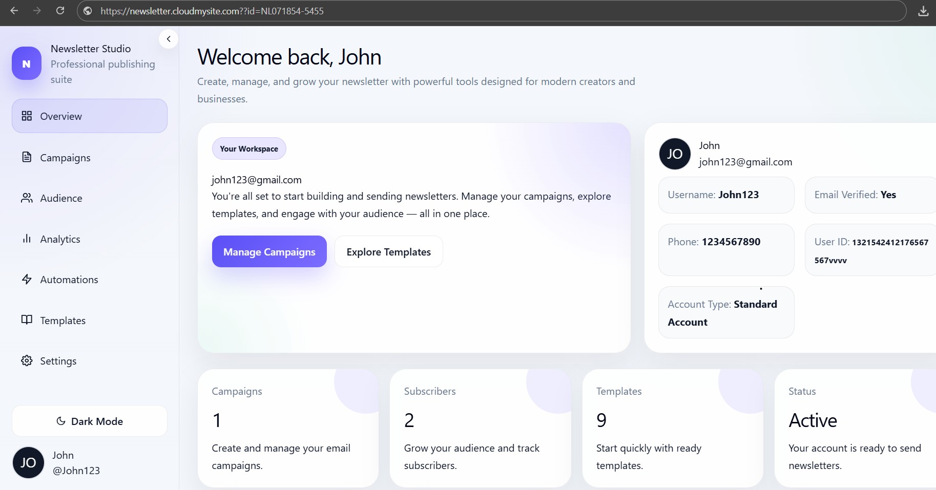 Redirect to Newsletter Dashboard