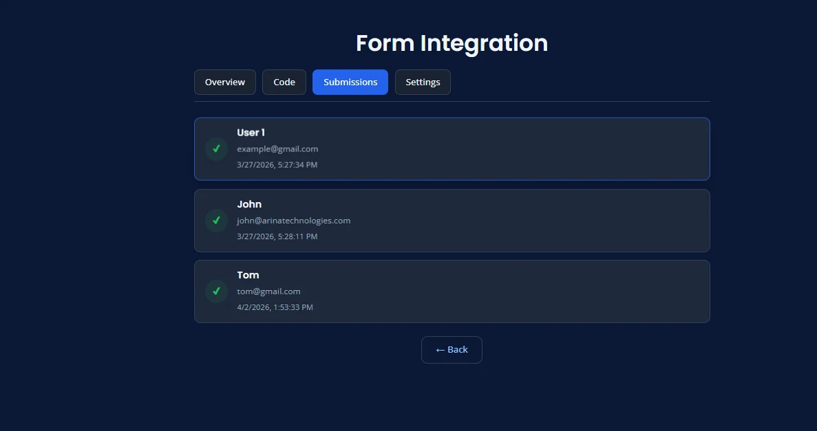 Form submissions list