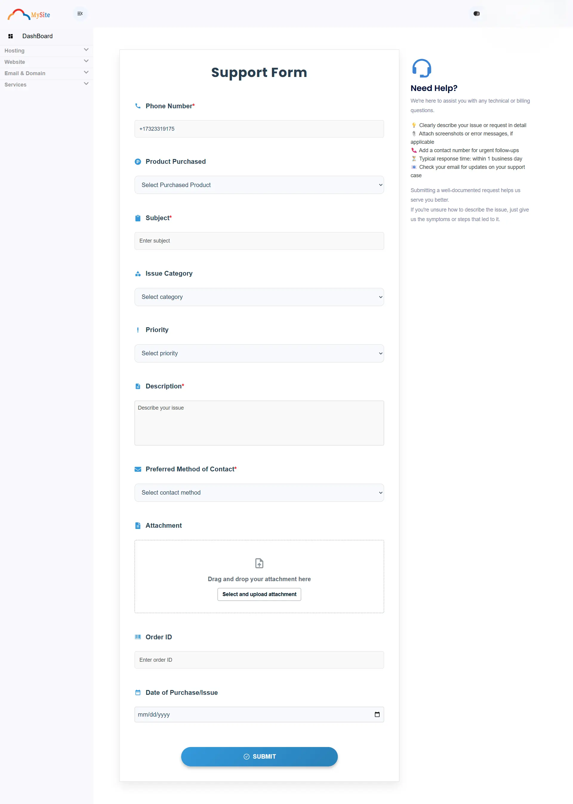 Support Form