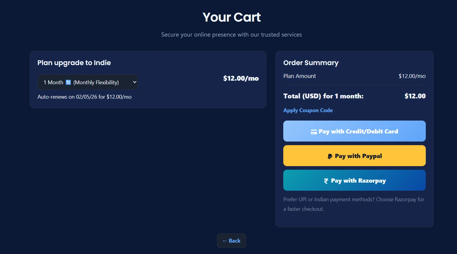 Upgrade payment flow
